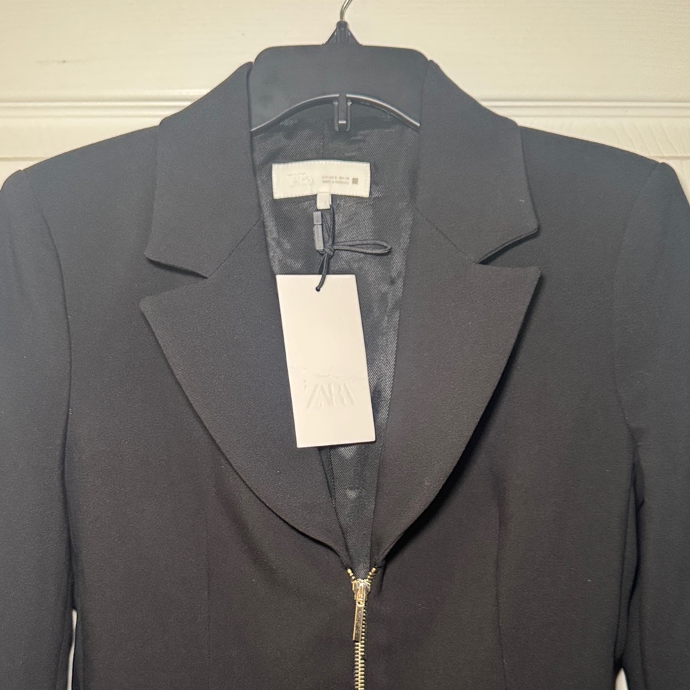 Zara Black Zip-Front Blazer with Shoulder Pads - Picture 5 of 15